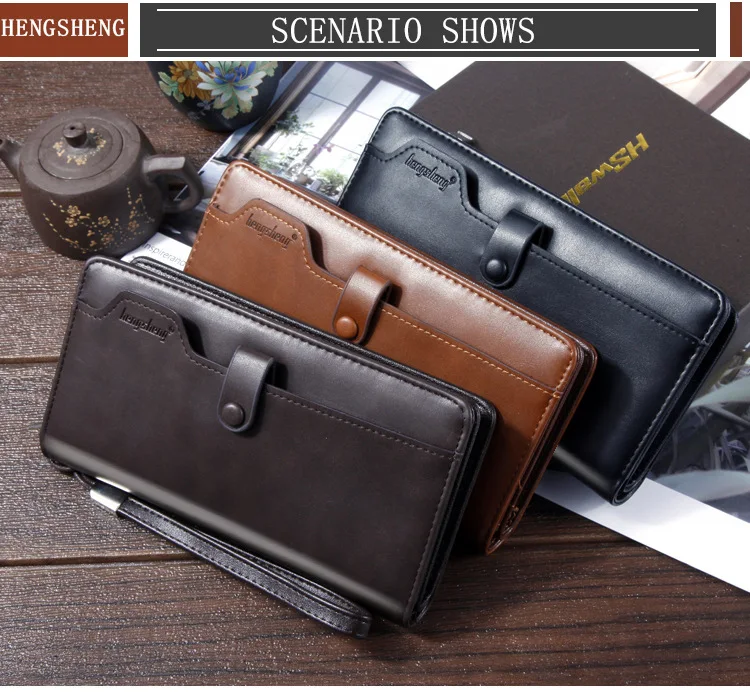 New Long Business Men's Leather Wallet With Coin Pocket Big Capacity Man Phone Purse Fashion Zipper Clutch Bag For Male