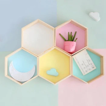 

Nordic Style Nursery Kids Room Decoration Shelf Wooden Honeycomb Hexagon Shelves for Baby Child Bedroom Decoration