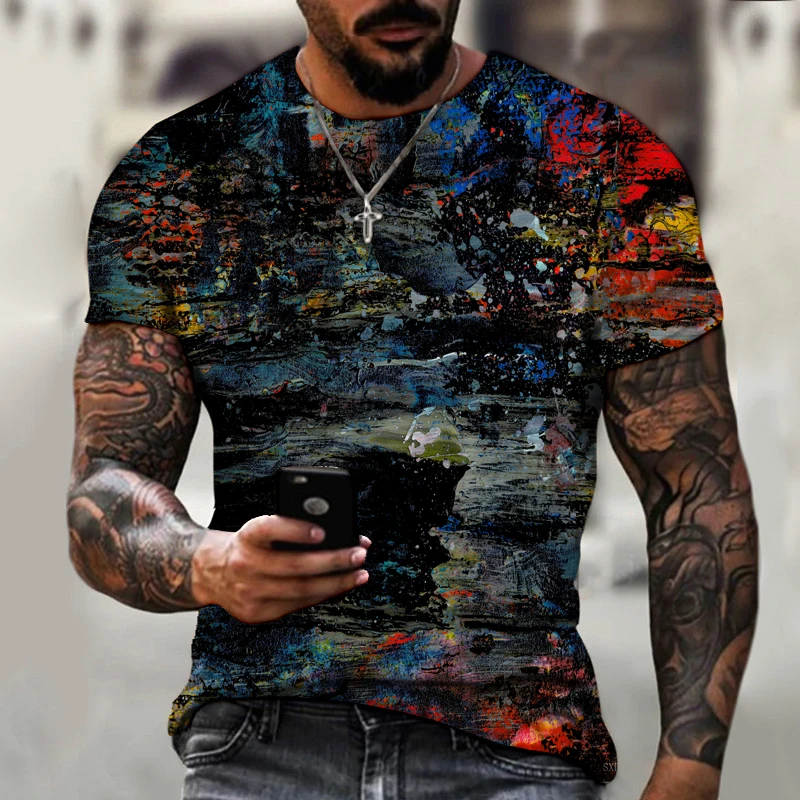 Mens T-Shirt Oversized Vintage Short Sleeve Summer New Tshirts Fashion Harajuku Ethnic Letters Print T Shirts Men Street T-Shirt