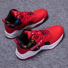 Баскетбольная обувь для мужчин; красные и белые спортивные кроссовки для мальчиков; нескользящие спортивные кроссовки для спортзала; амортизирующие спортивные кроссовки для молодежи