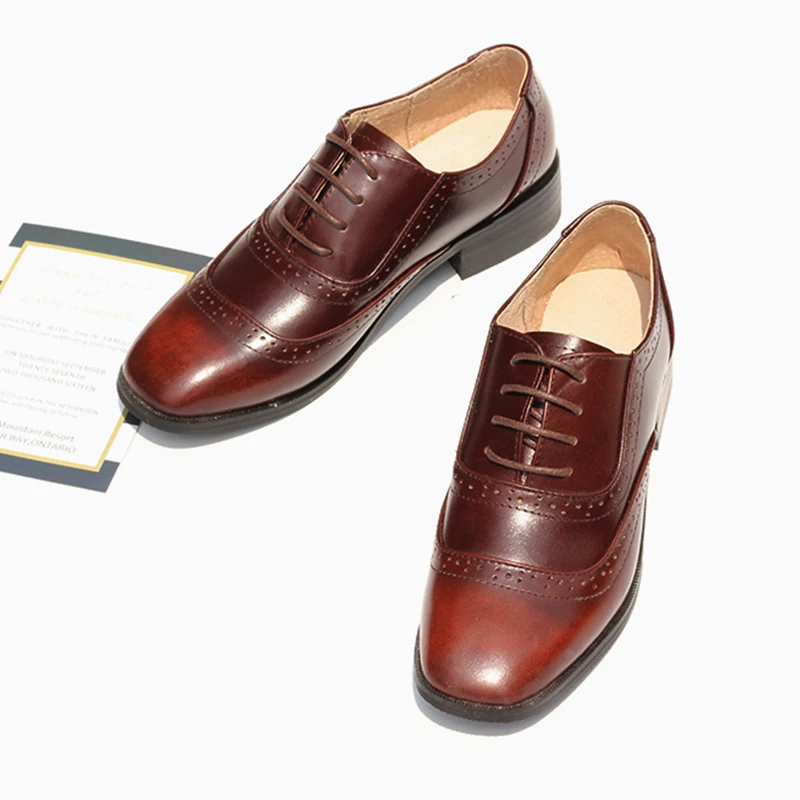 Туфли-оксфорды женские из натуральной кожи винтажные Лоферы без застежки