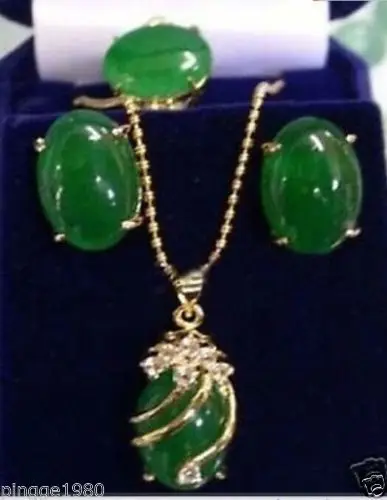 

Jewelry 001224 Exquisite green pendant Necklace ring earring/set