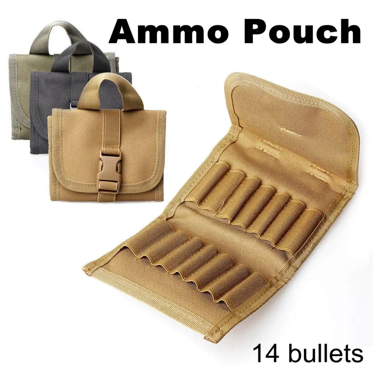 

14 Rifle Molle Shell Holder Hunting Foldable Ammo Wallet Pouches Carrier Bags Shotgun Tactical Butt Army Cartridge Belt Loop