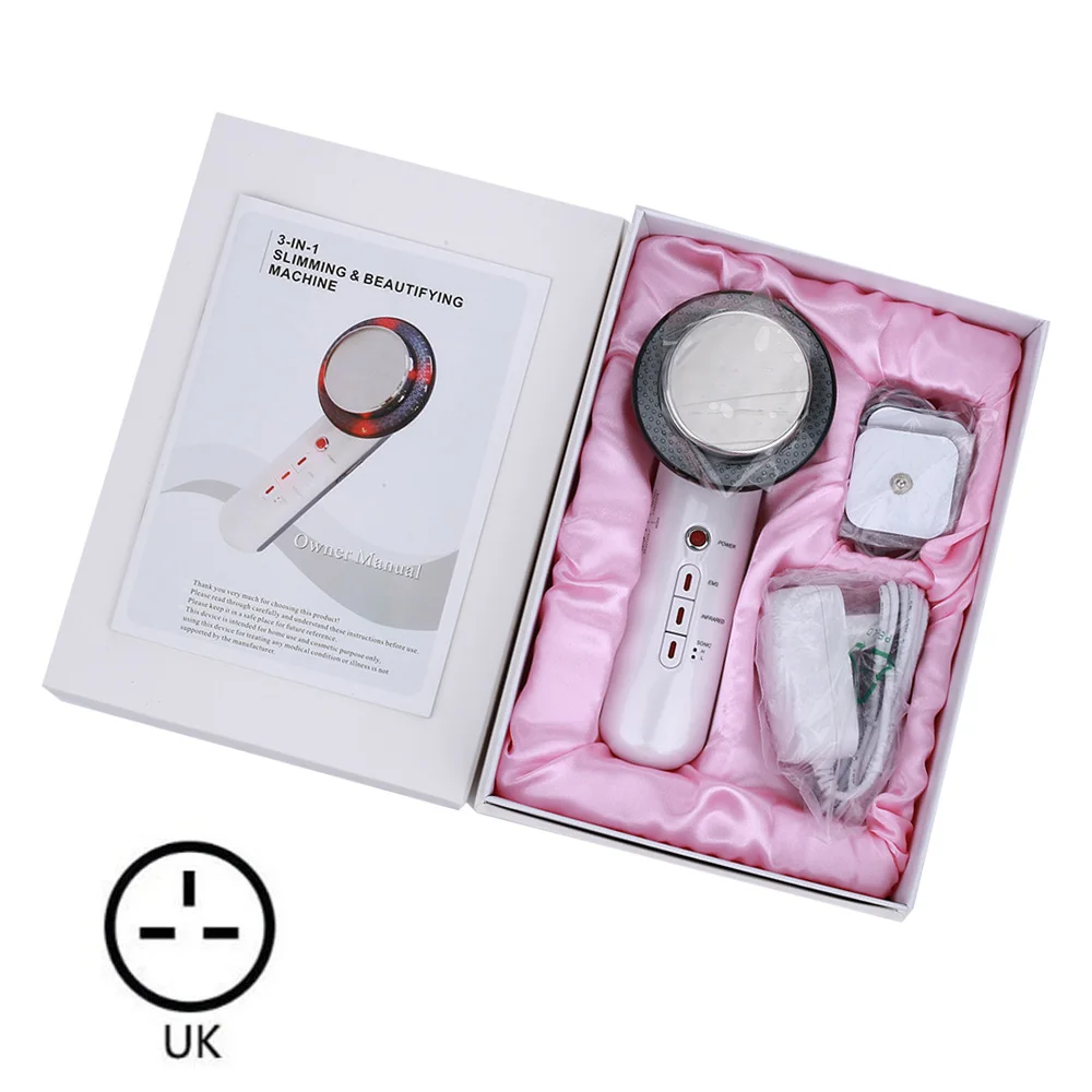 UK with gift box 3 в 1 ультразвуковая кавитация EMS для похудения тела Жир массажер Потеря веса гель антицеллюлитный жиросжигатель Гальваническая инфракрасная терапия - Цвет: UK with gift box