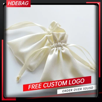 

100Pcs 8x10cm Small Satin Drawstring Packaging Bag Cosmetic Party Beaded Luxury Reusable Storage Jewelry Pouches Custom Logo