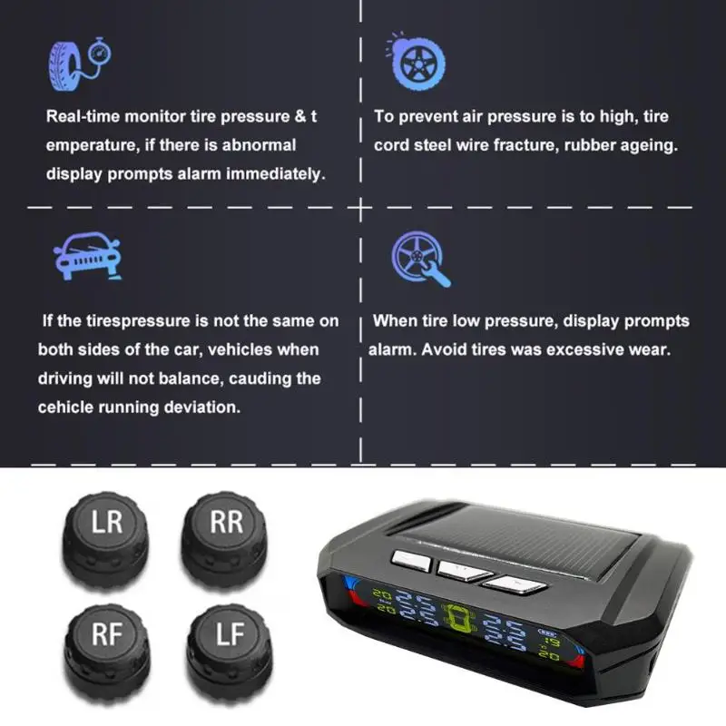 Автомобильный TPMS AN-06A Солнечный ЖК-дисплей автомобильная система контроля давления в шинах сигнализация температуры шин с 4 датчиками давления в шинах