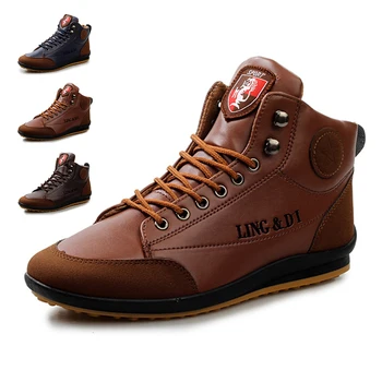 

Men's Fashion Shoes Men's Casual PU Leather Boots Patchwork Flat Walking Shoes High-top Sneakers
