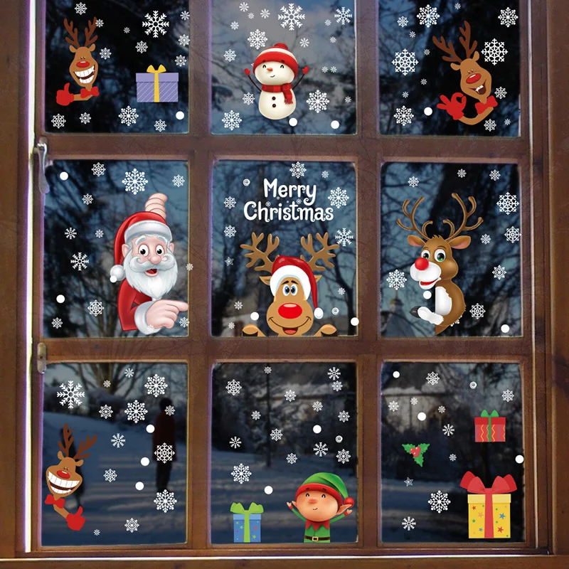 Adesivi Per Finestre Statiche Di Natale Fiocco Di Neve Decalcomanie Da Parete Di Babbo Natale Adesivi Di Capodanno Su Finestre Decoracion Navecosta Ri
