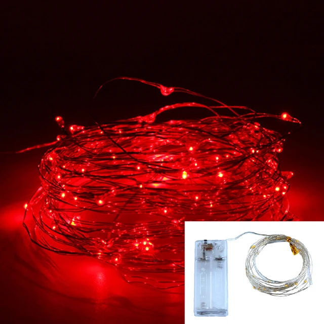 Led Fairy Lights Copper Wire String 1M 2M 3M Holiday Outdoor Lamp Garland Luces For Christmas Tree Wedding Party Decoration Red light