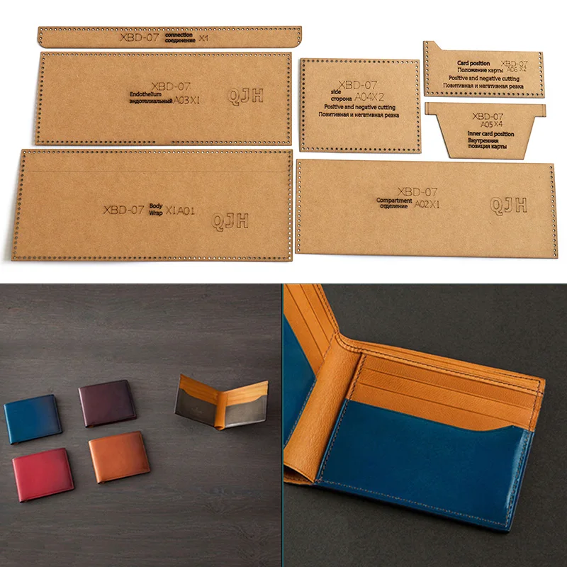 

1 Set DIY Leather Handmade Wallet Short Clip Sewing Pattern Hard Kraft Paper Stencil Template 11cm*9.5cm*1.6cm