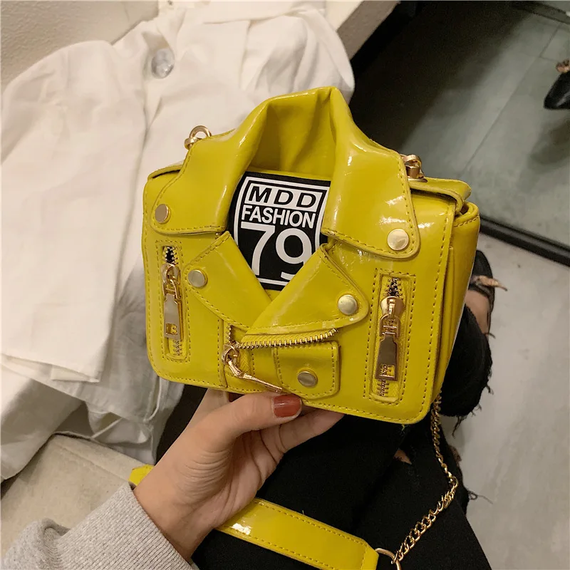 

Women Shoulder Bag PU Leather Trend Chain Net Red Small Leather Bag Street Style Patent Leather Messenger Motorcycle Clothes Bag