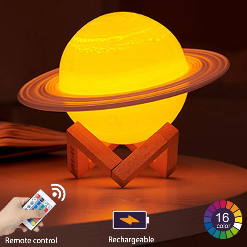 

2020 3D Printing Saturn LED Night Light 16 Colors Change Touch and Remote Control USB LED lamp lights Creative Gifts for Kids