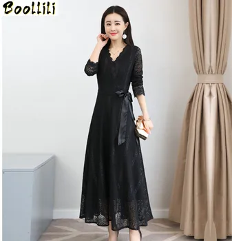 

Boollili Elegant Long Lace Dress Women Spring 2020 Robe Longue V-Neck Sexy Ladies Party Maxi Dresses Slim Casual Vestidos