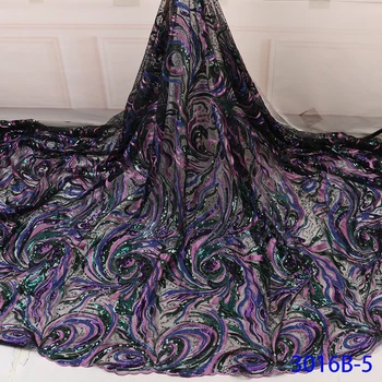 

African Luxury Sequined Style French Mesh Lace Fabric Gorgeous Nigerian Embroidery Fabrics Bride Materials For Wedding QF3016B-5