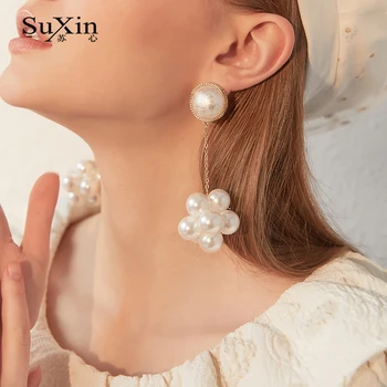 

SuXin earrings 2020 new simple pearl string temperament earrings for women long pearl pendant earrings jewelry gift