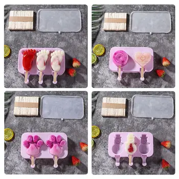 

2/3 Grids Silicone Heart Cat Paw Footprint Homemade Ice Cream Maker Tray Mould Popsicles Barrel DIY Mold Dessert Ice Cream Mold
