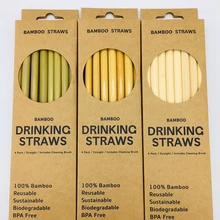12pcs Bamboo Straws Pure Natural Eco-Friendly Bamboo Reusable Bamboo Straws With Cleaning Brush Boxed Bar Tools Kitchen Gadgets