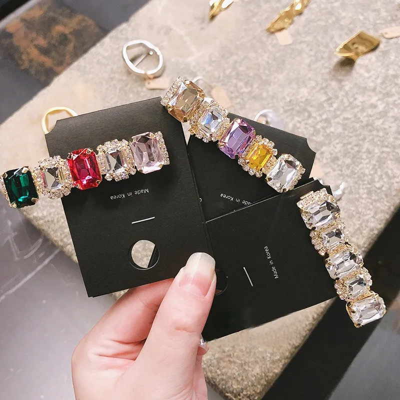MENGJIQIAO New Korean Fashion Sqaure Colorful Crystal Hairgrips Elegant