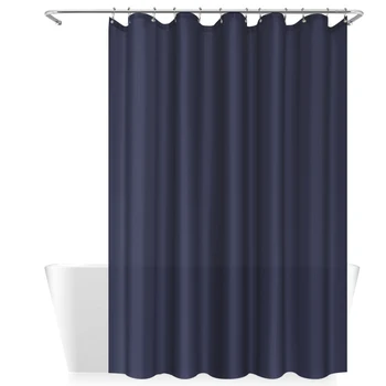 

Eforcurtain Modern Water Repellent Solid Shower Curtain Fabric Navy Blue Light Weight Bathroom Curtain for Home