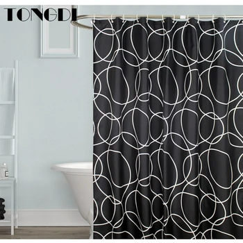 

TONGDI Shower Curtain Waterproof Eco-friend Modern Black Elegant Circle Pattern Quick-drying Printing For Bathroom Washroom Home