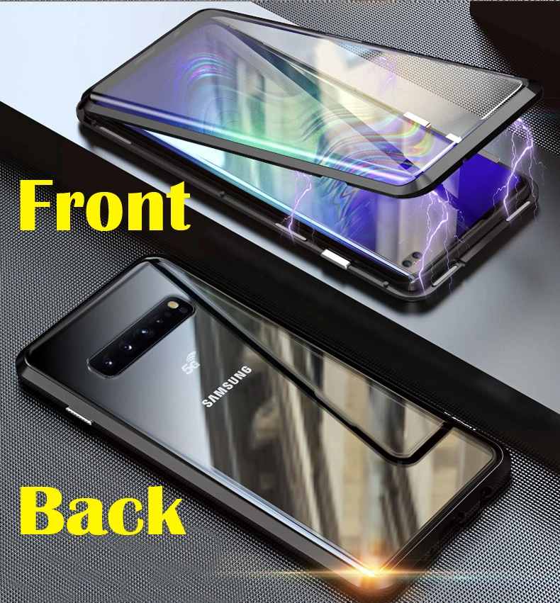 

Double Side 360 Degree Magnetic Adsorption Metal Glass Case For Samsung Galaxy Note 10 Plus 9 8 Phone Case Cover Coque Capa
