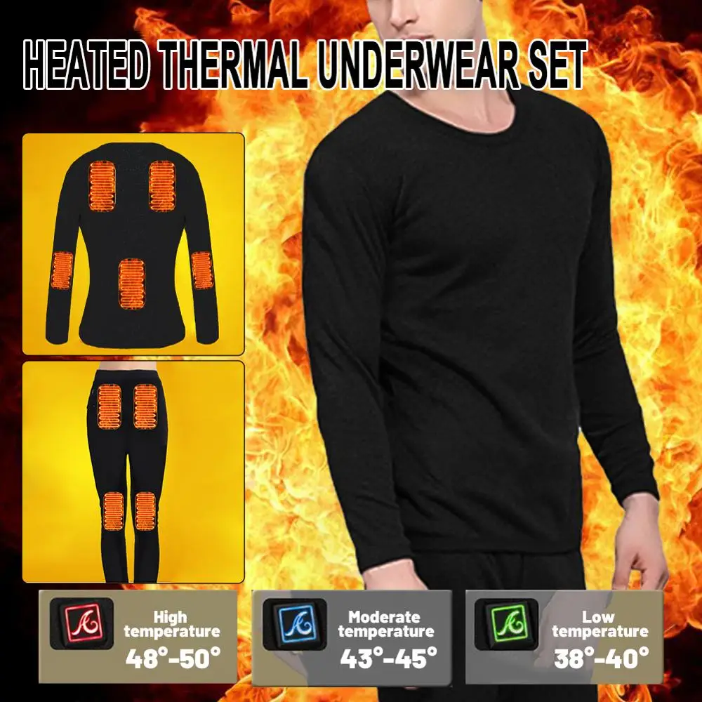 

New Hot Heated Jacket Electric USB Thermal Underwear Set Heating Long Sleeve Pants Warm Autumn Winter Men Woman