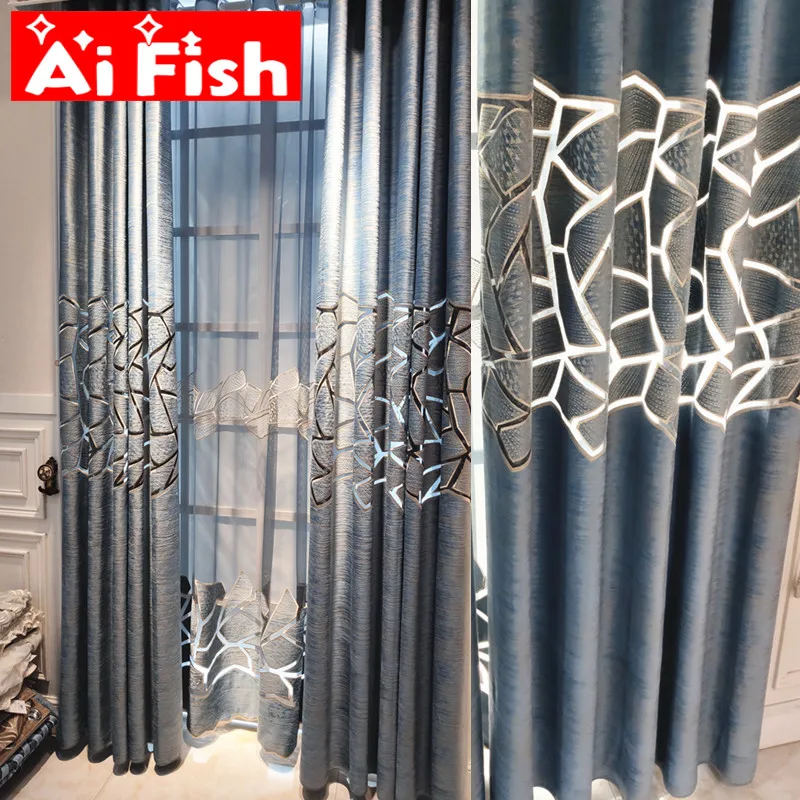 Blue Crack Geometric Design Curtains Blackout For Living Room Coffee Sheer Bedroom Curtain Luxurious Window Blinds Drape MY242#3 | Дом и сад