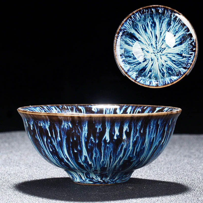 2 pcs Temmoku glaze tea cup,art teacup Build kiln ceramic cup Teacup,Chinese Jingdezhen Starry sky tea set Beautifully artwork