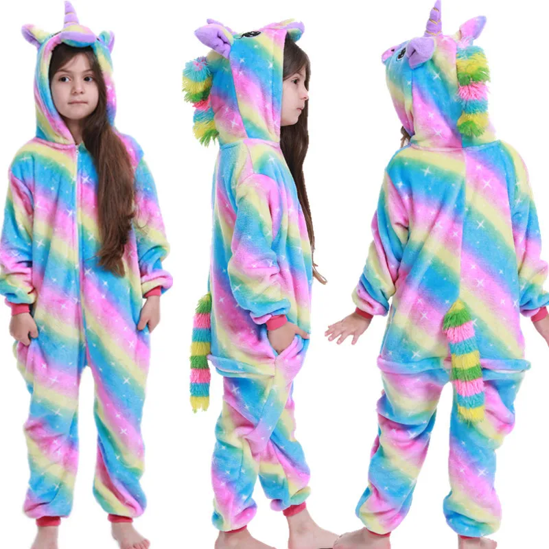 Kigurumi Kids Pajamas for Girls Boys Blanket Sleepers Stitch Unicorn Pyjamas Unicornio Pijama Animal Winter Onesie Panda Costume