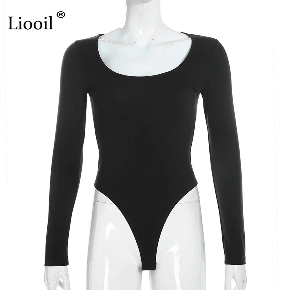 Liooil/черно-белые облегающие костюмы, сексуальный облегающий костюм для женщин, Топ для женщин, осенне-зимние вечерние комбинезоны с длинными рукавами и круглым вырезом