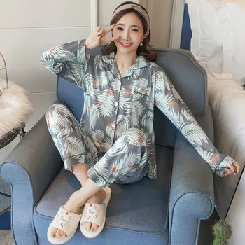 

2019 Spring Cotton Print Pajamas Sets for Women Long Sleeve Pyjama Sleepwear Femme Loungewear Homewear Pijama Mujer Home Clothes