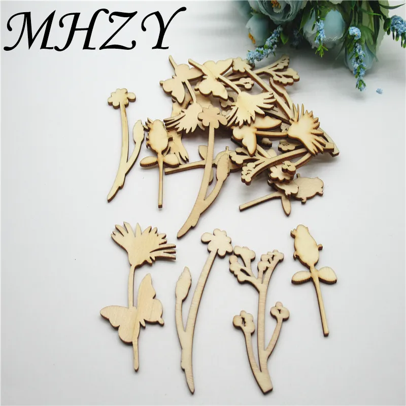 

20pcs6-8cm Natural Cutting flowers and leaves mix no hole pattern wood Scrapbooking Handmade Carft for Home decoration diy DQ3