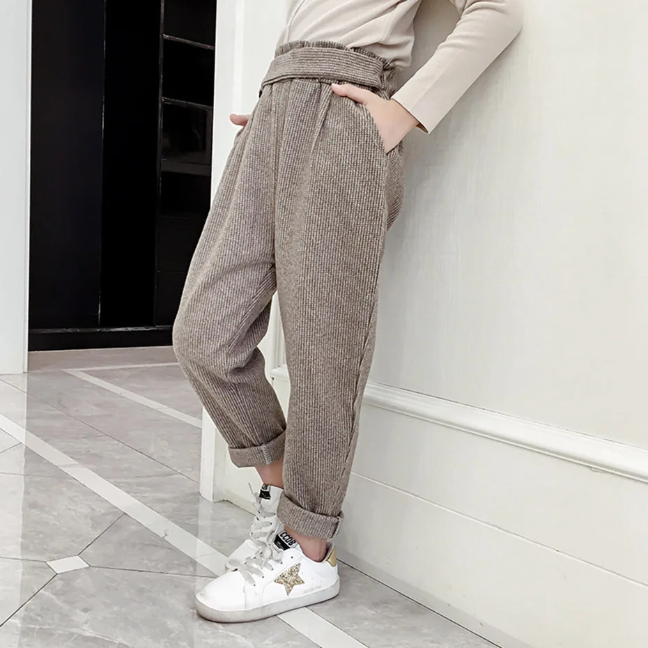 

Pants For Girls Plaid Woolen Children's Trousers For Girls Elastic Waist Pants For Girls Winter Kids Casual Suit Pants New Year