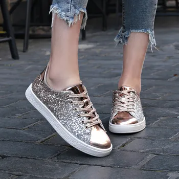 

New Women Sneakers Winter Fashion Sequins Solid Color Sneakers Nightclub Trend Wild Comrfortable Sport Casual Shoes Women #45