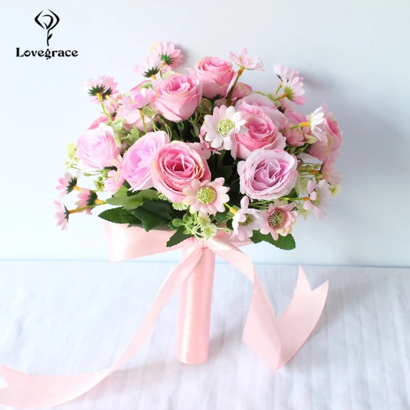 Lovegrace свадебный букет, искусственный шелк, роза, пион, букет подружки невесты, цветочный бутон для девочек, ромашки, домашние свадебные цветы