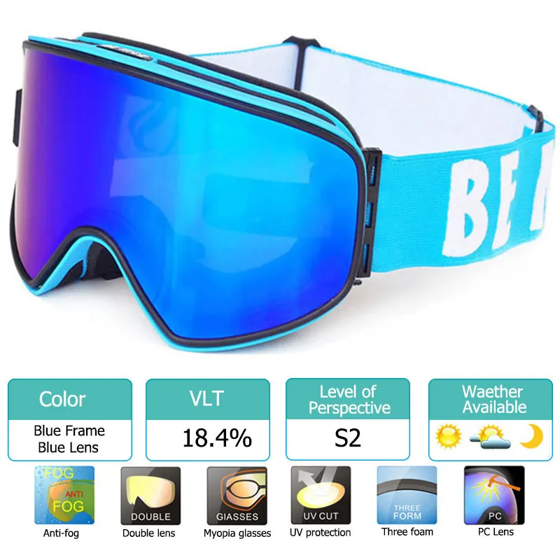 Лыжные очки 2 в 1 с магнитными линзами двойного назначения для ночного катания на лыжах Анти-Туман UV400 очки для сноуборда мужские женские лыжные очки - Цвет: Blue