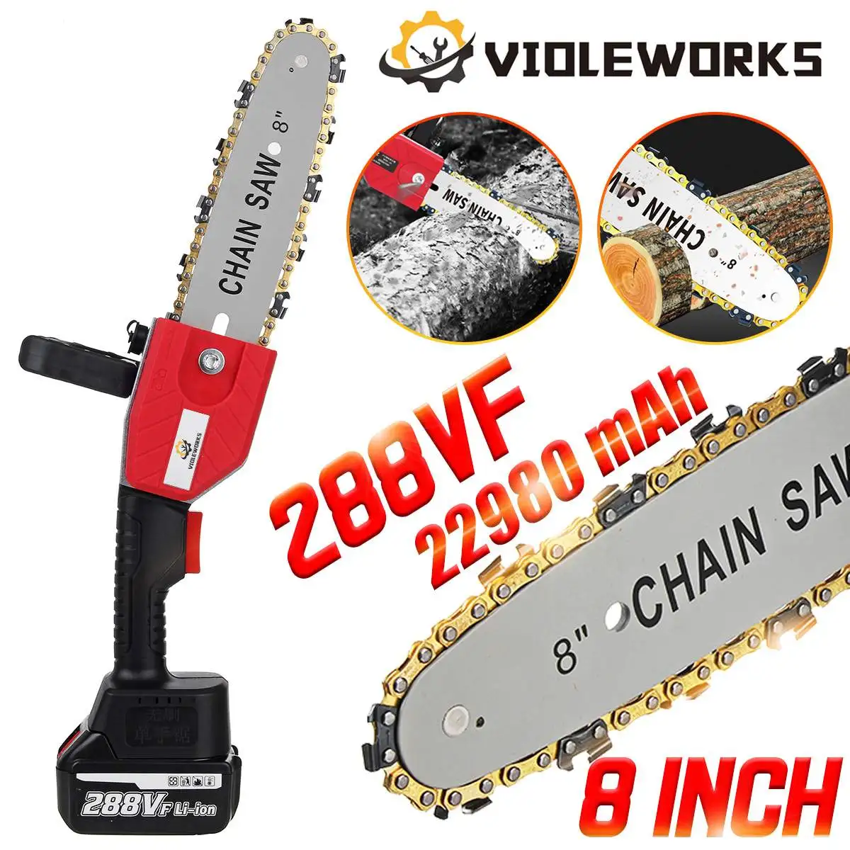 288VF 22980mAh Brushless Electric Chainsaw 8inch Cordless Garden Logging Power Tool Wood Tools Rechargeable For Makita Battery