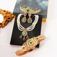 Arabian Women's Waist Chain Bridal Headdress Queen's Crown Set Classic Water Drop Series Jewelry Set French Women's Jewelry