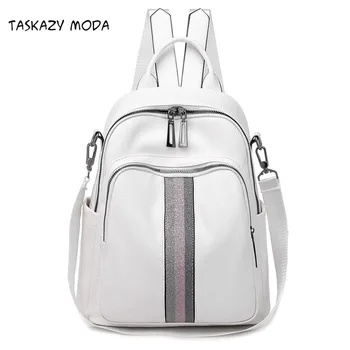 

Brand luxury Ribbon Backpack 2020 New PU Leather Waterproof Bag College Style Young Student Bag White Famous Designer Design
