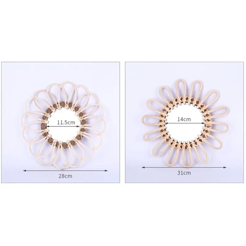 New Rattan Round Makeup Mirror Innovative Art Decor Dressing Bathroom Wall Hanging