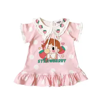 

baby dress pink cartoon strawberry pattern sweet cute baby dresses 100% cotton soft baby dress