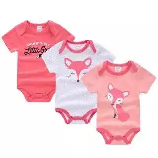 

3 Piece Baby Clothes Unisex Baby Romper Short Sleeve Cartoon Print Triangle Onesie Newborn Romper Baby Clothes Pajama 0-6M