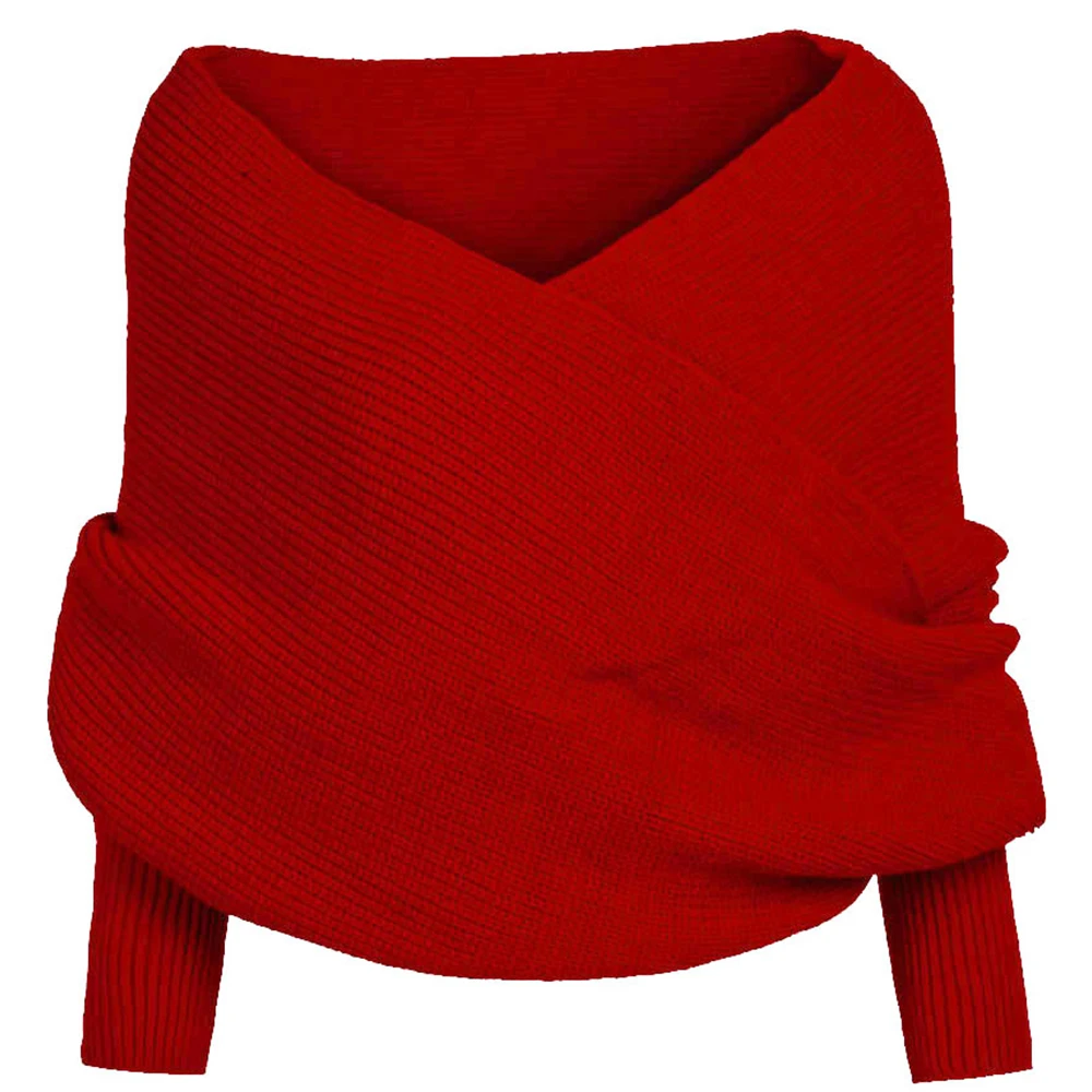 Зимняя вязанная крючком вязаный шарф; шаль с рукавами Для женщин Зимняя теплая футболка, рубашка с длинными рукавами Обёрточная бумага пледы Одеяло Вязание шарф Прямая - Цвет: 7