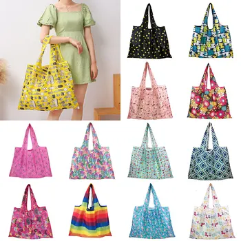 

Big Size Foldable Shopping Bag Eco-Friendly Tote Bags Reusable Portable Shoulder Handbag Folding Grocery Pouch Shopping Bags