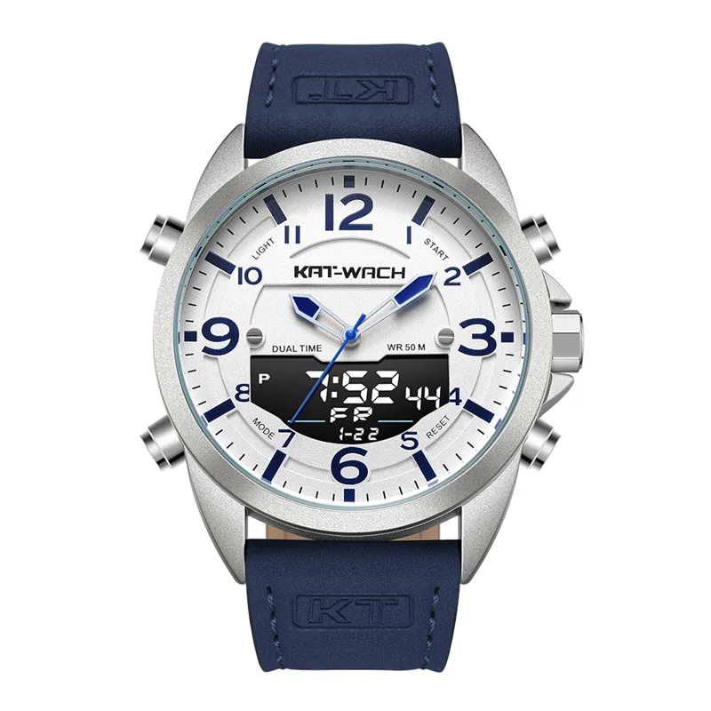 Light blue Уличные мужские часы спортивные цифровые военные кварцевые часы мужские модные часы с кожаным ремешком светодиодный Электронные Водонепроницаемые 50 м - Цвет: Light blue