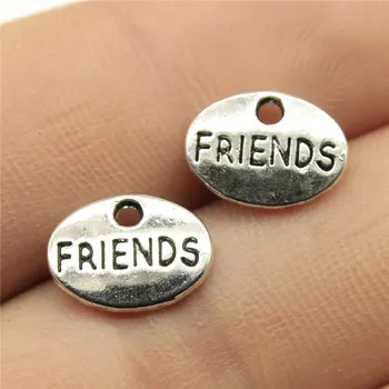 

WYSIWYG 30pcs 12x9mm Silver Color Letter "Friends" Word Pendant Charms Metal Bracelet Necklace Jewelry Findings