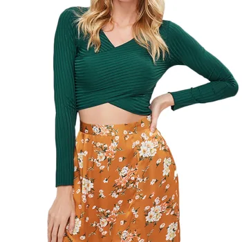 

Autumn Women Sweater Casual Solid V Neck Long Sleeve Short Sweaters Ladies Slim Sexy Bottoming Knitted Pullovers