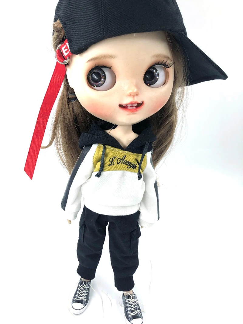 Кукла BLyth одежда толстовка с длинными рукавами и штаны/шляпа для BLyth, OB24, Azone, Licca, Pullip, 1/6 BJD одежда для кукла 1/6 аксессуары