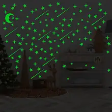 3 sztuk zestaw Luminous 3D gwiazdy księżyc naklejki ścienne dla dzieci pokój dekoracje do wnętrz do sypialni świecące w ciemności księżyc naklejka fluorescencyjne DIY tanie i dobre opinie CN (pochodzenie) PATTERN cartoon Paczka z wieloma częściami