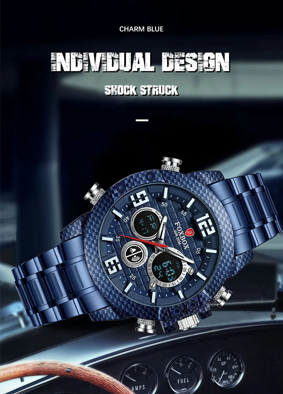 2021 orologio Fox di marca da uomo cassa in fibra di carbonio orologi sportivi al quarzo da uomo orologio da polso digitale impermeabile militare Clcok_voghion.com
